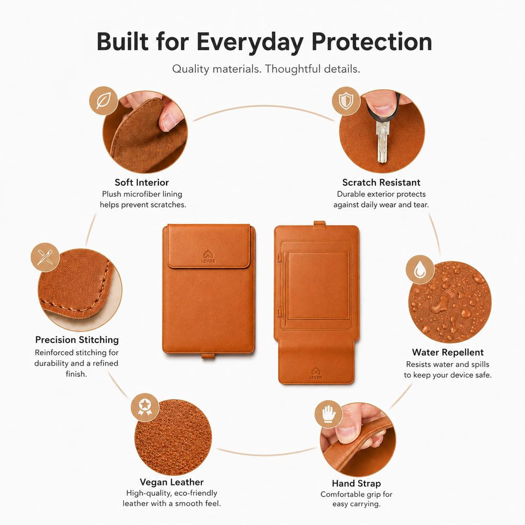 3 in 1 Laptop Sleeve with Built-in Stand & Extendable Mouse Pad Premium Vegan/PU Leather  Water & Scratch Resistant Shockproof Slim Protective Multifunctional Case for Up to 14 Inch Laptops