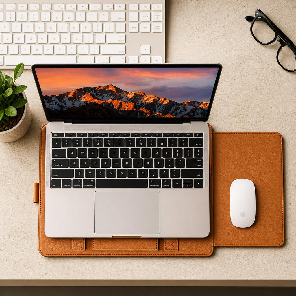 3 in 1 Laptop Sleeve with Built-in Stand & Extendable Mouse Pad Premium Vegan/PU Leather  Water & Scratch Resistant Shockproof Slim Protective Multifunctional Case for Up to 14 Inch Laptops