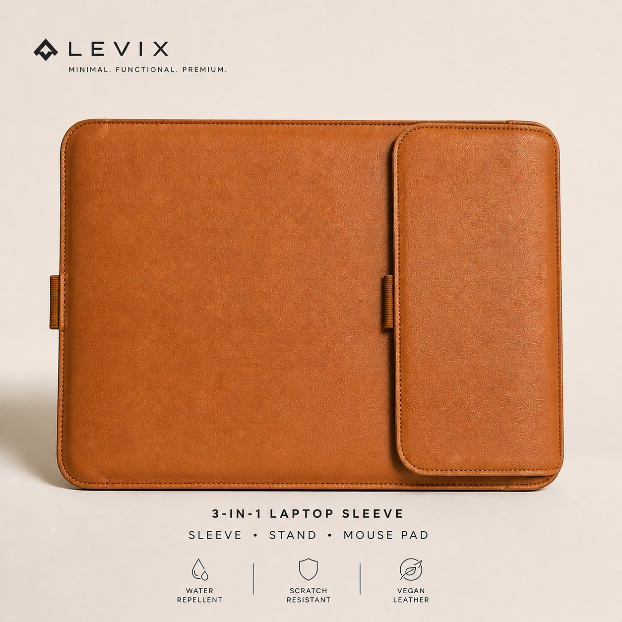 LEVIX 3-in-1 Premium Laptop Sleeve (13–14”) – Vegan Leather | Stand + Mouse Pad | Water Repellent & Scratch Resistant