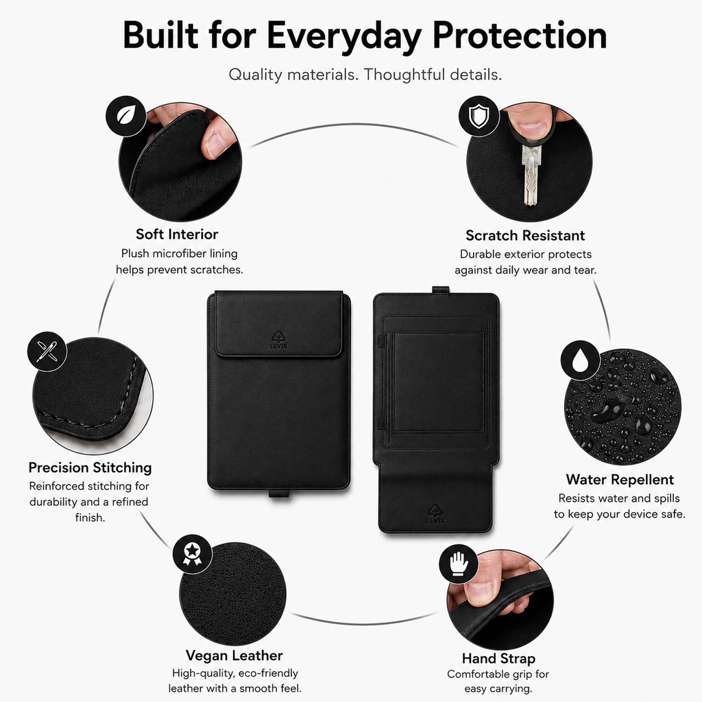 3 in 1 Laptop Sleeve with Built-in Stand & Extendable Mouse Pad Premium Vegan/PU Leather  Water & Scratch Resistant Shockproof Slim Protective Multifunctional Case for Up to 14 Inch Laptops