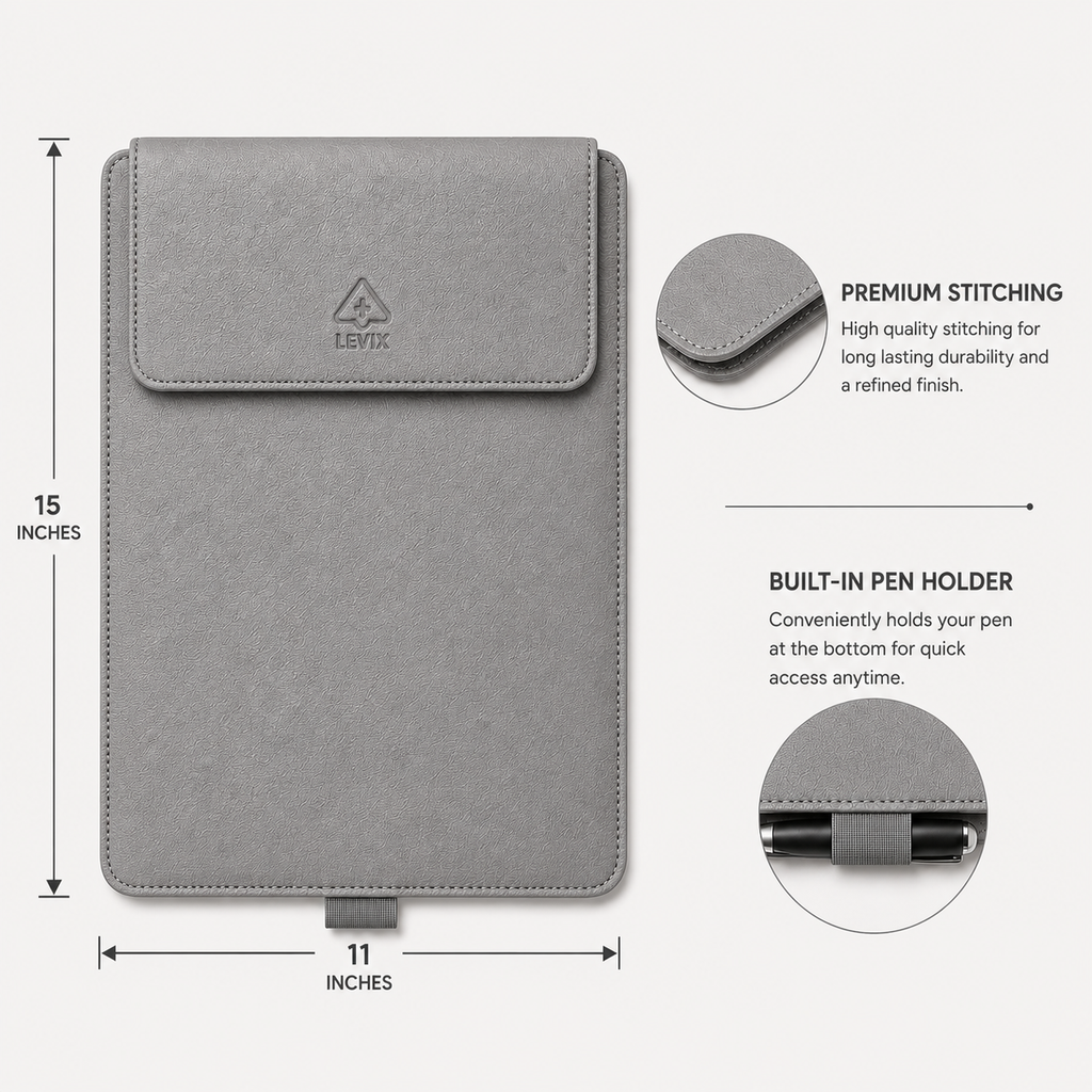 3 in 1 Laptop Sleeve with Built-in Stand & Extendable Mouse Pad Premium Vegan/PU Leather  Water & Scratch Resistant Shockproof Slim Protective Multifunctional Case for Up to 14 Inch Laptops