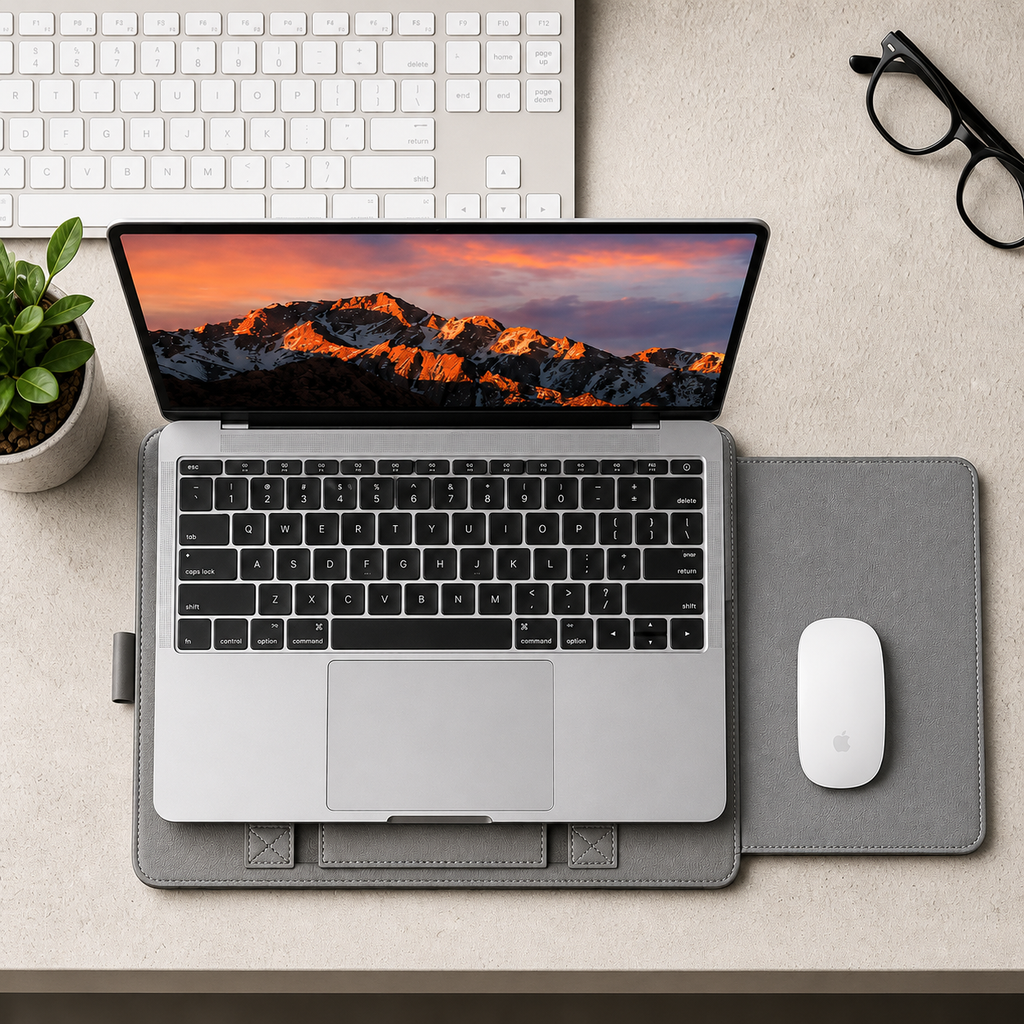 3 in 1 Laptop Sleeve with Built-in Stand & Extendable Mouse Pad Premium Vegan/PU Leather  Water & Scratch Resistant Shockproof Slim Protective Multifunctional Case for Up to 14 Inch Laptops