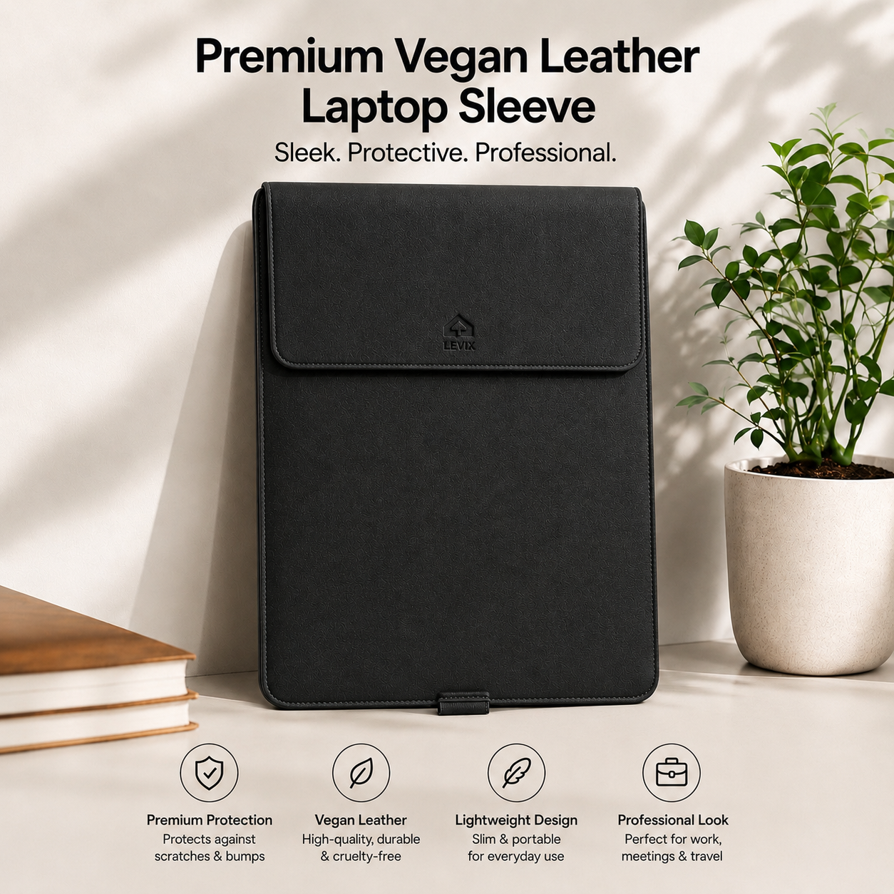 3 in 1 Laptop Sleeve with Built-in Stand & Extendable Mouse Pad Premium Vegan/PU Leather  Water & Scratch Resistant Shockproof Slim Protective Multifunctional Case for Up to 14 Inch Laptops