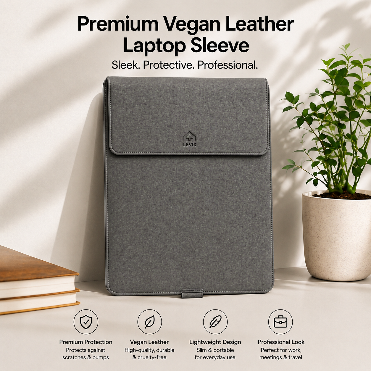 3 in 1 Laptop Sleeve with Built-in Stand & Extendable Mouse Pad Premium Vegan/PU Leather  Water & Scratch Resistant Shockproof Slim Protective Multifunctional Case for Up to 14 Inch Laptops