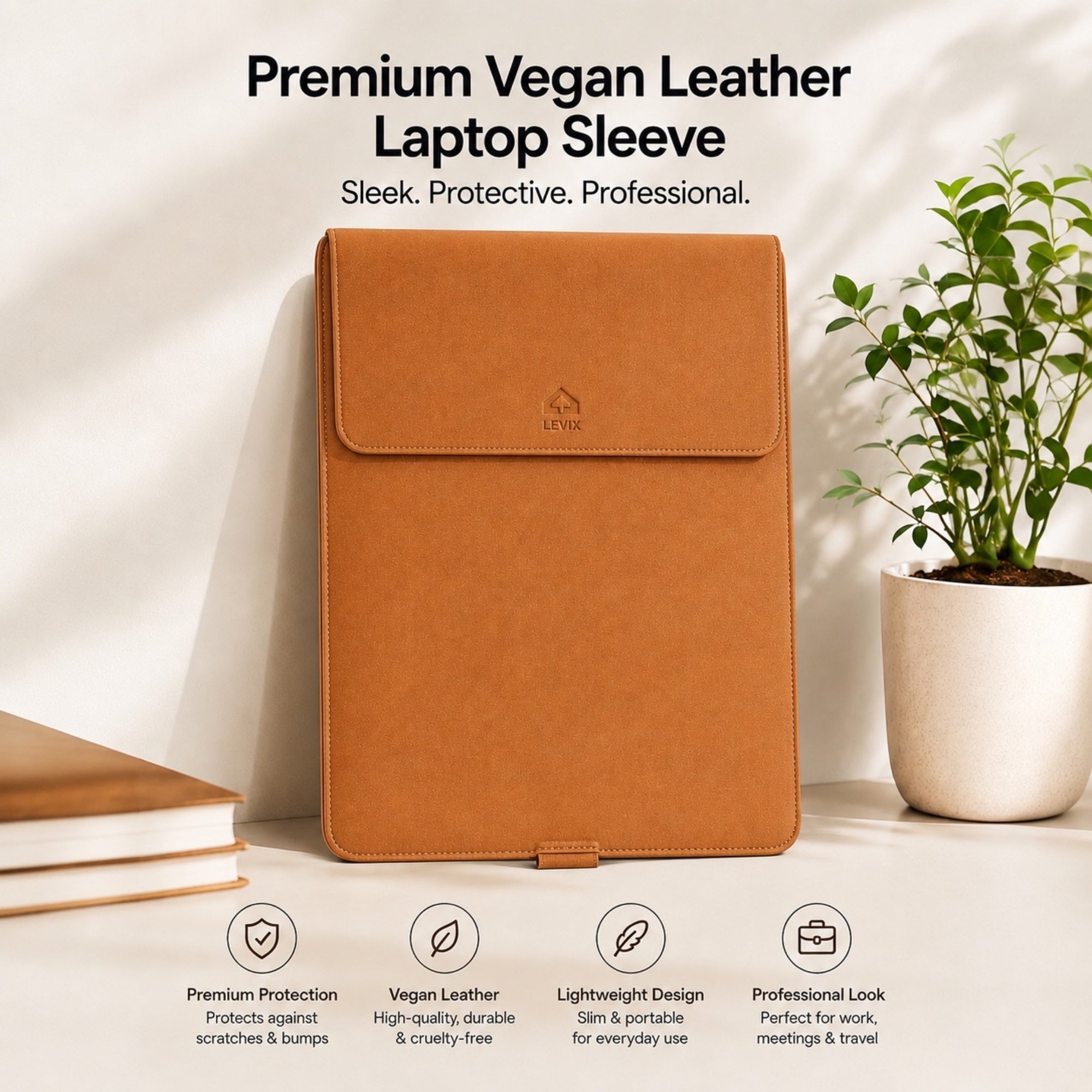3 in 1 Laptop Sleeve with Built-in Stand & Extendable Mouse Pad Premium Vegan/PU Leather  Water & Scratch Resistant Shockproof Slim Protective Multifunctional Case for Up to 14 Inch Laptops